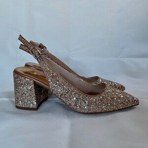 ASOS Design Glitter Pointy Toe Slingback Mid Heels
